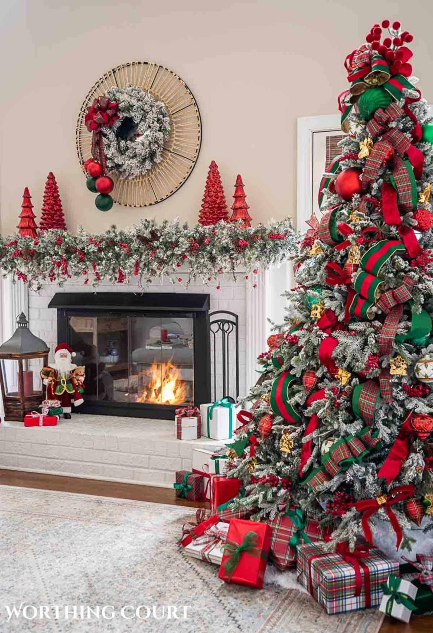 christmas tree decor red Updated Traditional Red And Green Christmas Living Room Worthing