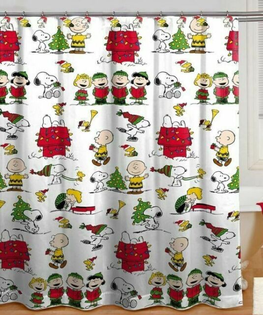 peanuts christmas bathroom decor Snoopy Christmas Peanuts Shower Curtain Bathroom with Hooks Charlie