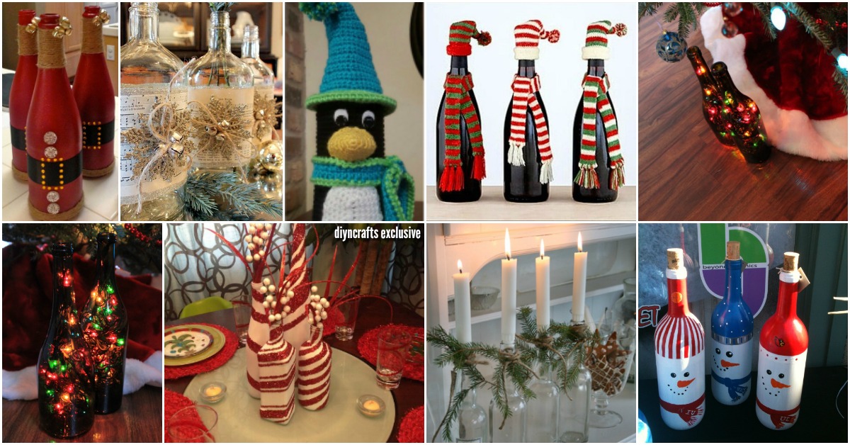 christmas decor with wine bottles 20 Festively Easy Wine Bottle Crafts For Holiday Home Decorating DIY & Crafts