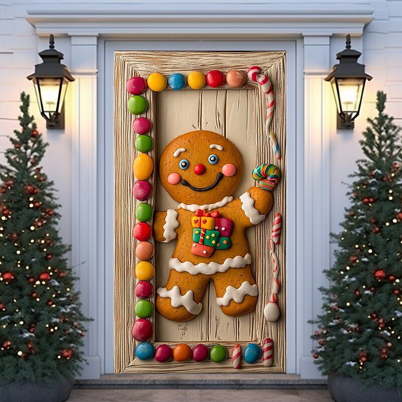 diy christmas door decorations indoor Christmas Door Decorations Door Covers Xmas Gingerbread Candy Cane Door