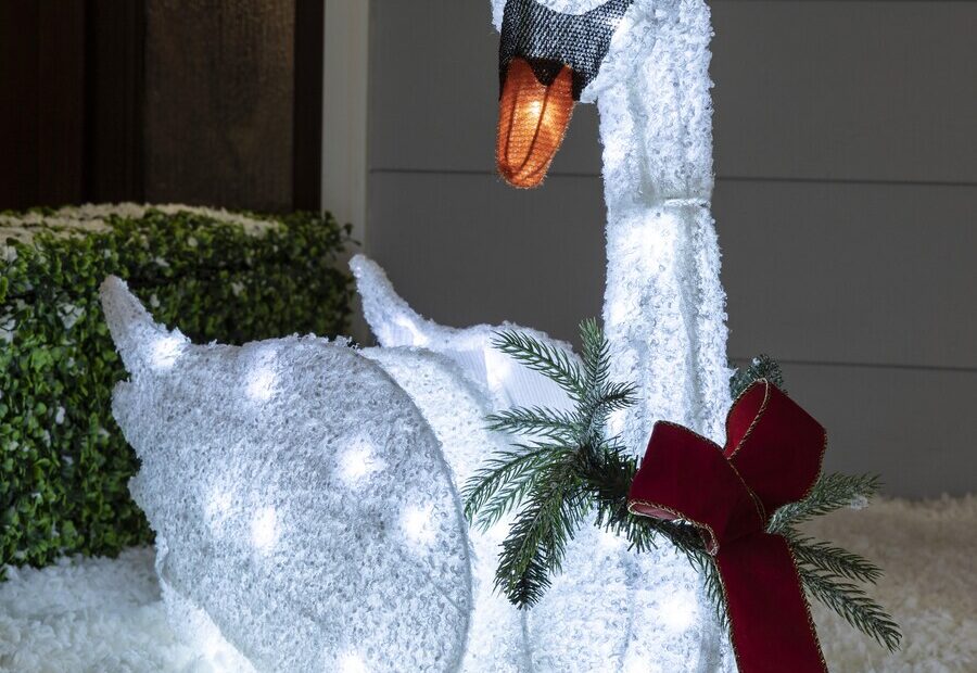 white outdoor christmas decor Holiday Living 22in Swan Sculpture with White LED Lights in the