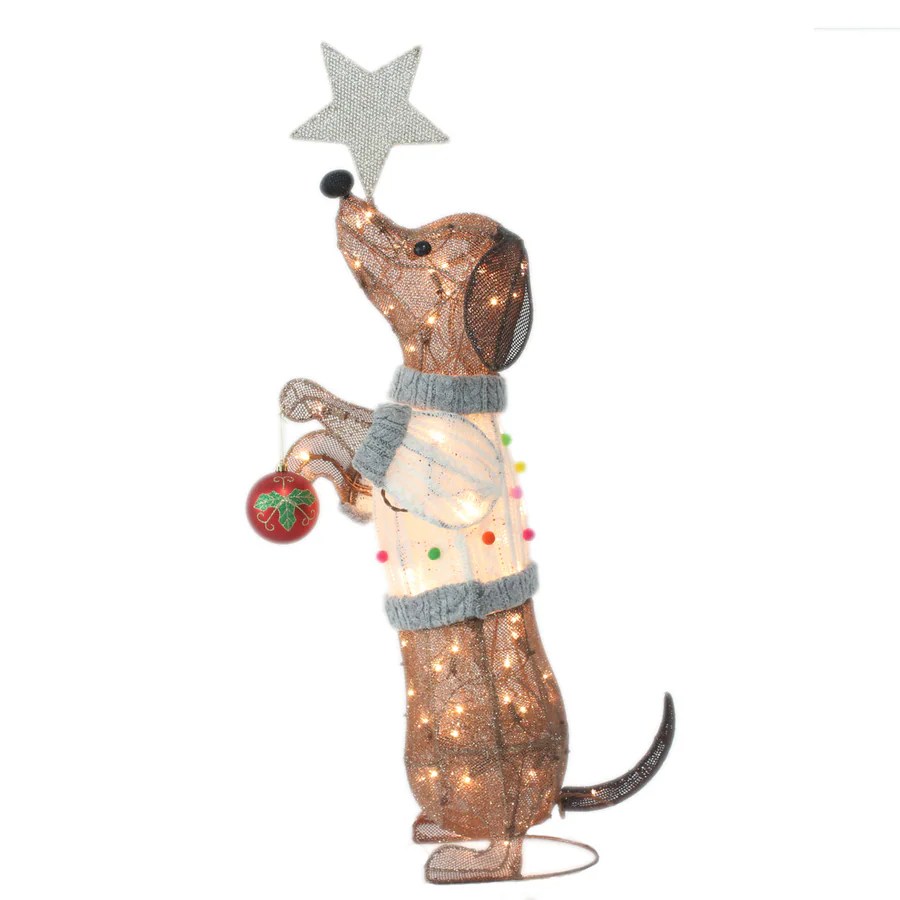 lowes dog christmas decor Holiday Living 35.5in Dog Sculpture with Clear Incandescent Lights in