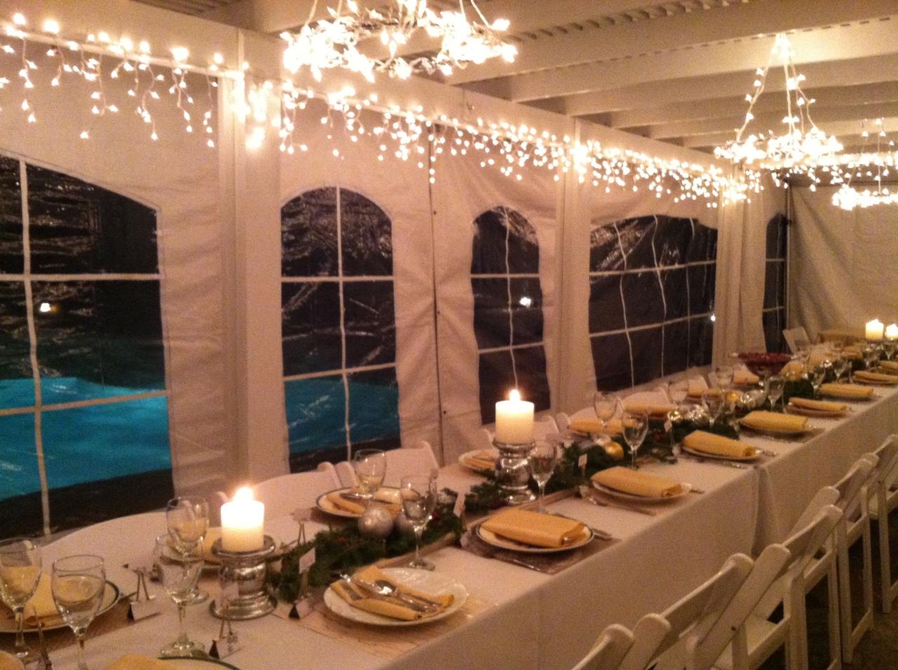 christmas decorations outdoor party Christmas Dinner in tented patio Outdoor christmas party, Tent