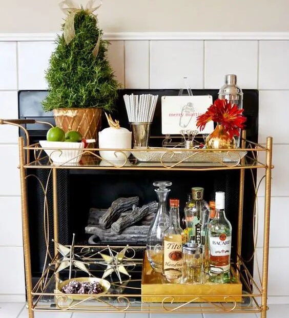 christmas bar cart decor Christmas Bar Cart Styling 15 Cool Ideas Shelterness