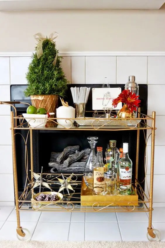 christmas bar cart decor Christmas Bar Cart Styling 15 Cool Ideas Shelterness