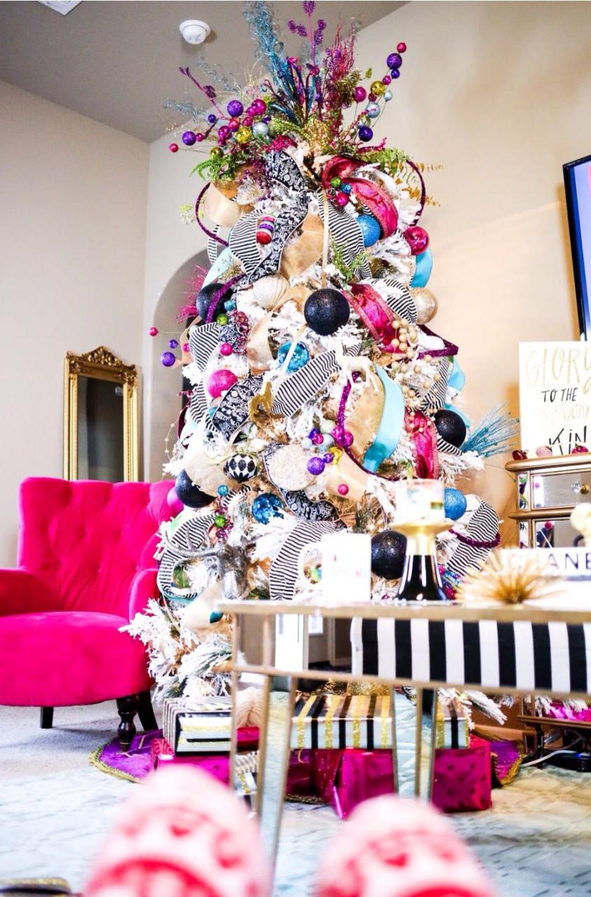 modern colorful christmas decor The best Christmas tree EVER !!!!! Flocked Christmas Trees, Ribbon On