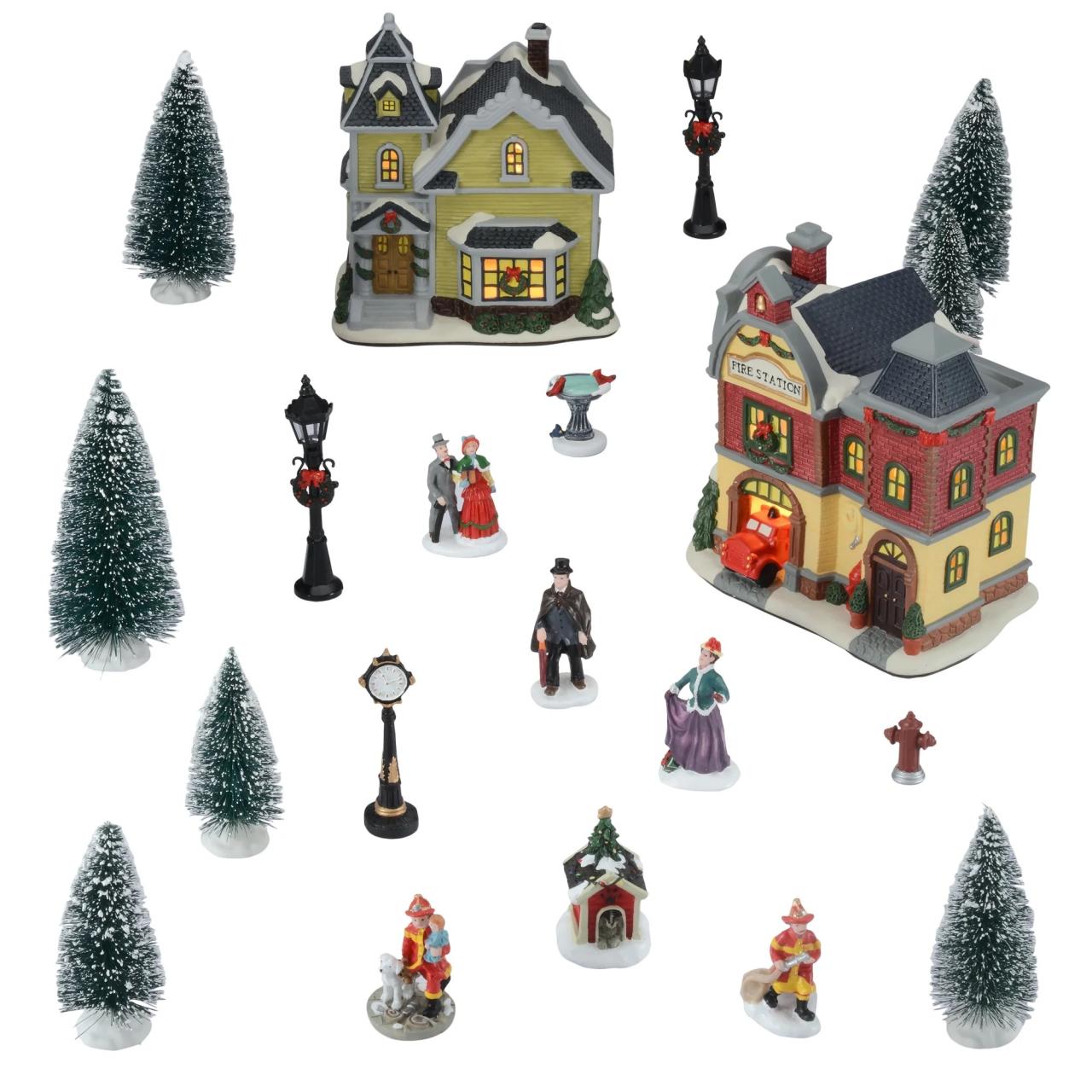 christmas decor village set Holiday Time 20pc Village Set Christmas Decoration