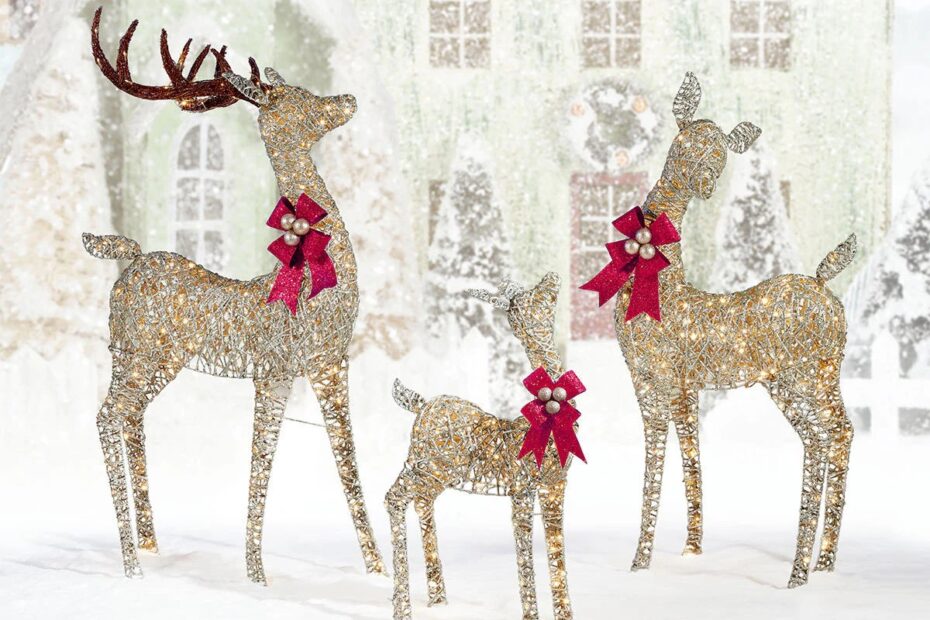 christmas deer decor sale Indoor/Outdoor Christmas Reindeer Family Set of 3 with LED Lights