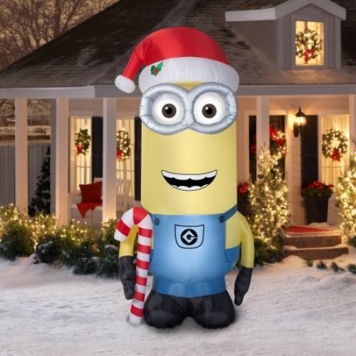 minion christmas decorations outdoor 11ft Giant Minion Christmas Inflatable Kevin With Candy Cane Lighted Y