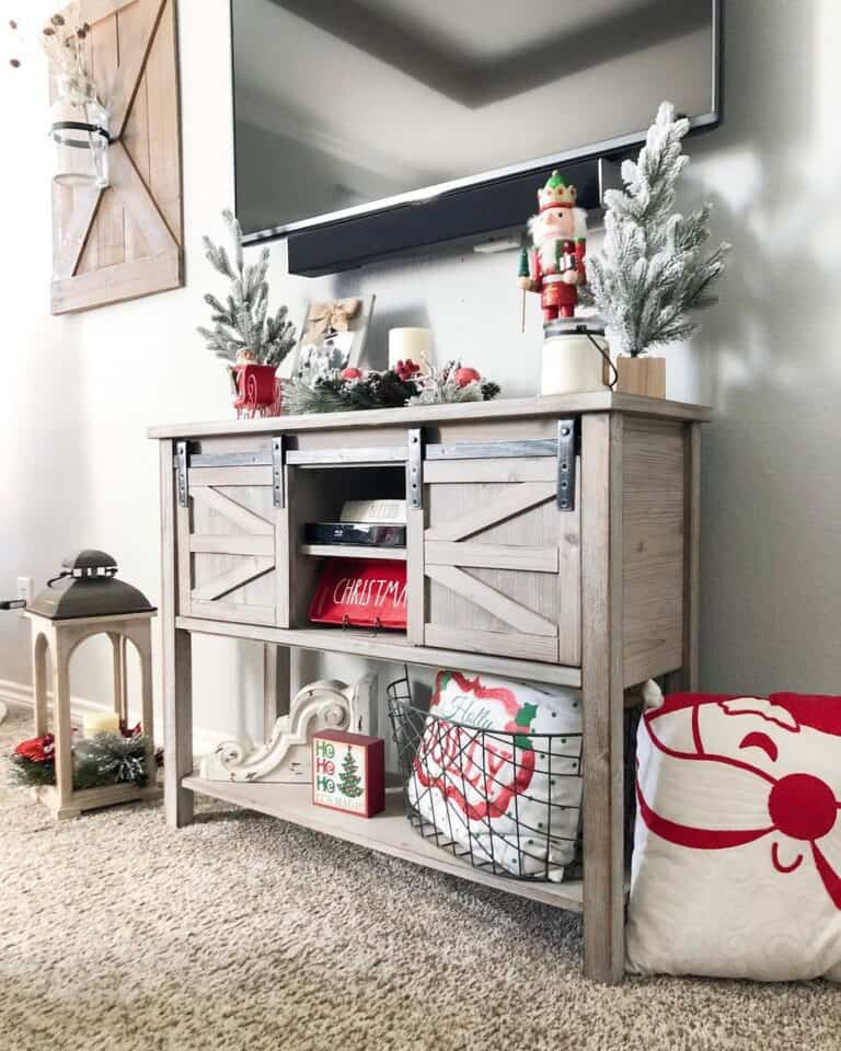 christmas decor under tv 19 Christmas Décor Ideas for TV Stands to Watch Holiday Movies in Style