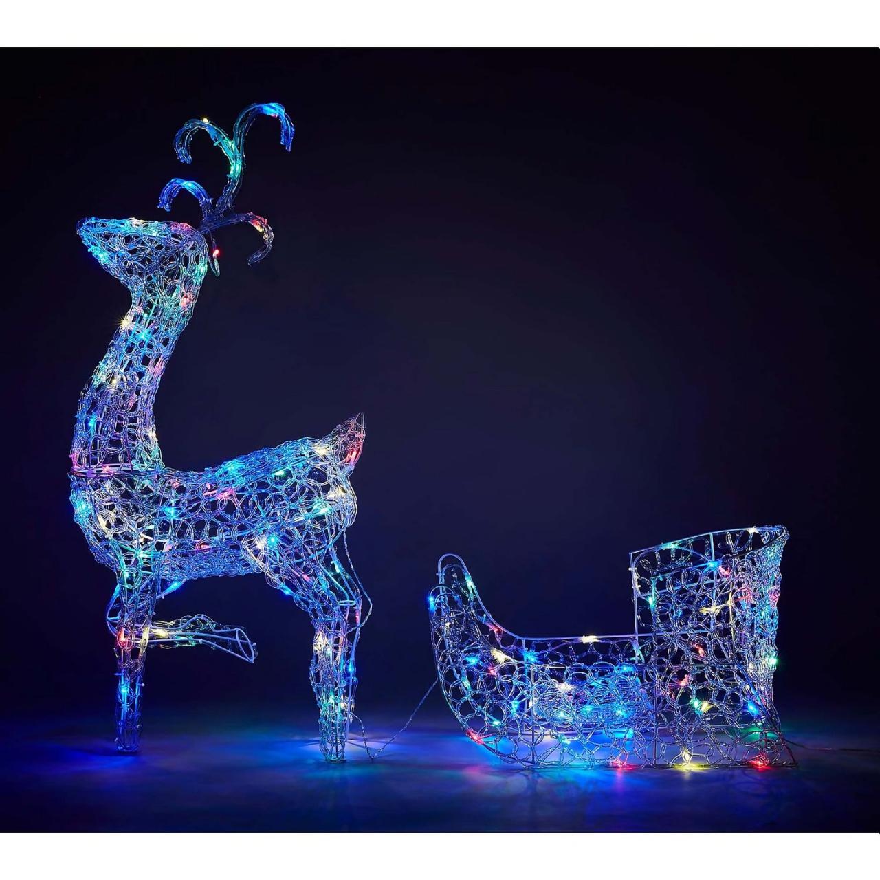 christmas outdoor decorations homebase Acrylic LED Reindeer and Sleigh Multicolour 3D Outdoor Christmas Light