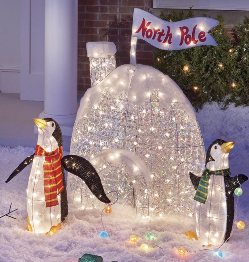 christmas decorations outdoor penguin Light up your front yard with this adorable penguin igloo! This penguin