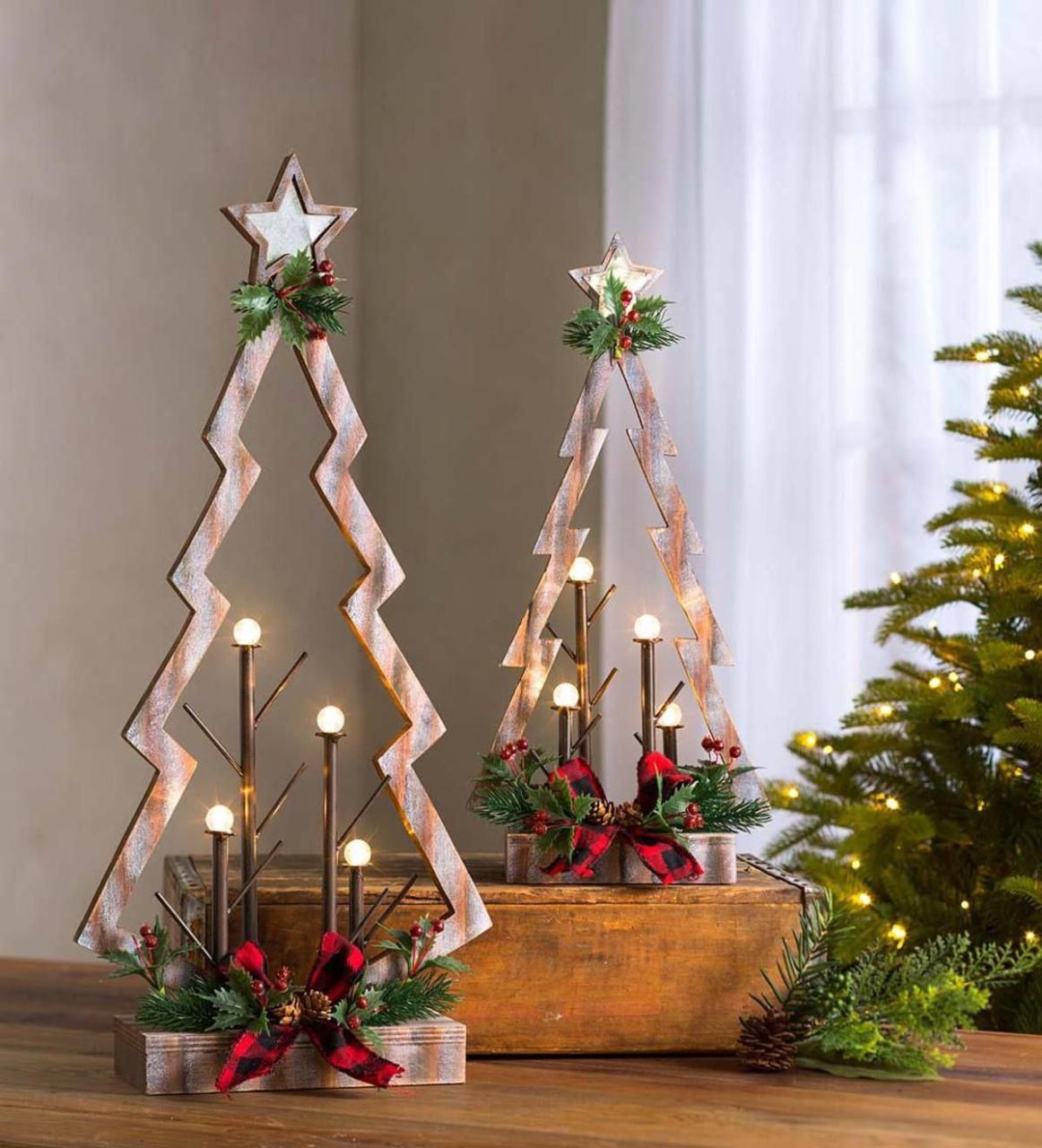 lighted christmas tabletop decor Tabletop Lighted Wooden Christmas Trees is a new take on a traditional