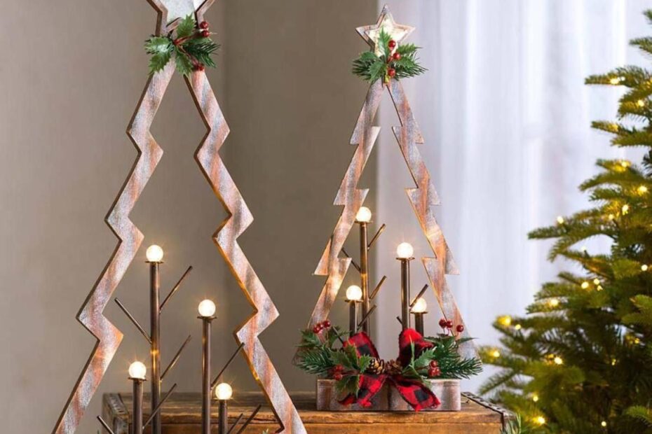 table top christmas tree decor Tabletop Lighted Wooden Christmas Trees is a new take on a traditional