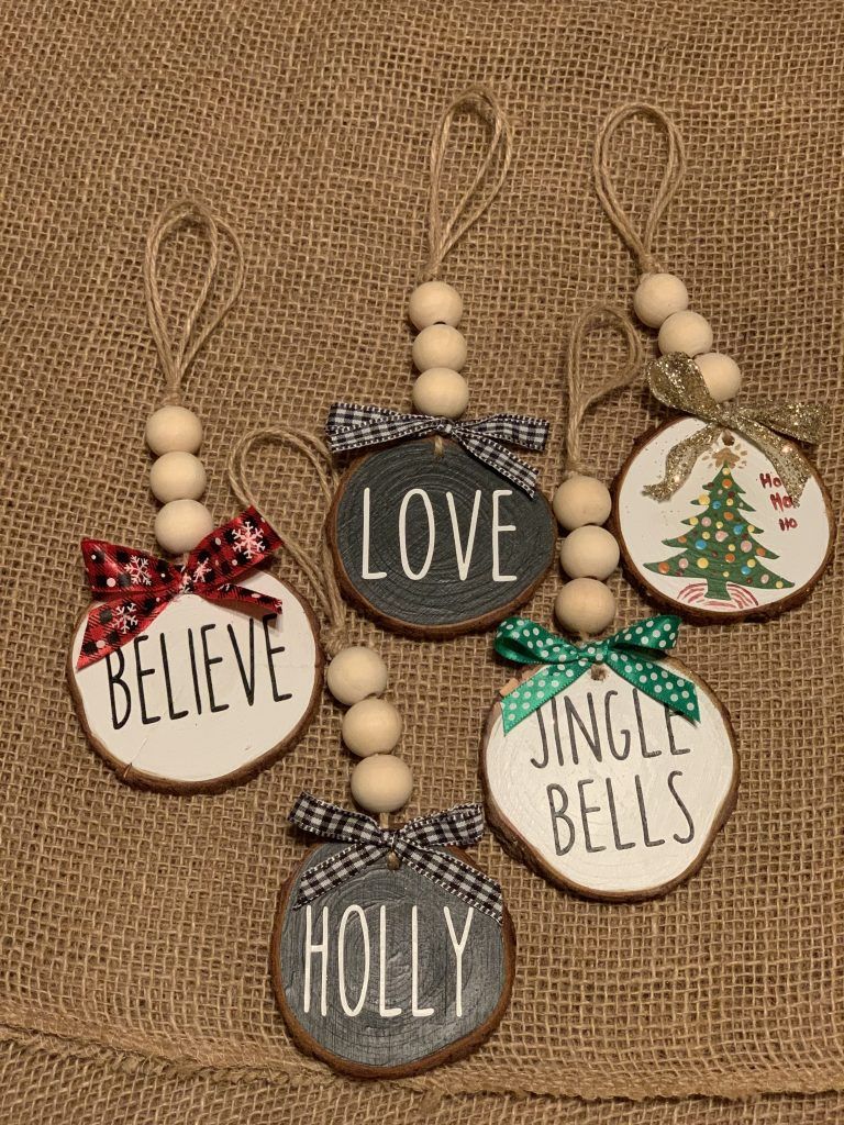 christmas ornament ideas to make Wooden beaded ornaments, Rae Dunn inspired, Christmas Decor, Gifting in