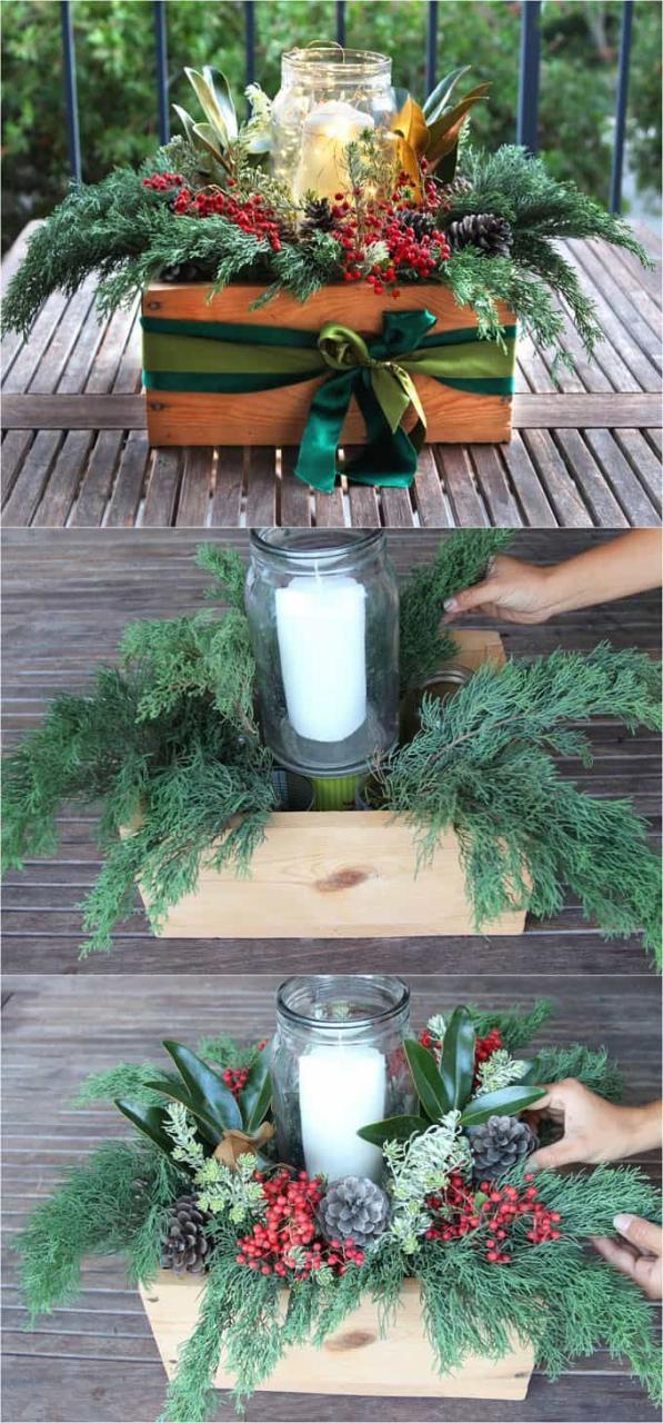 indoor christmas table decorations Beautiful & Free 10Minute DIY Christmas Centerpiece Christmas table