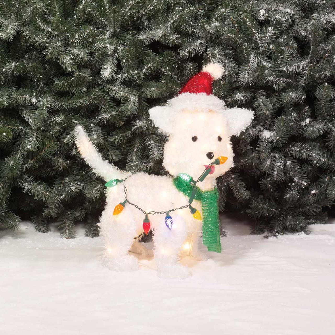 christmas decorations outdoor dog Holiday Time Christmas Decor 24" Fluffy Dog Light Sculpture