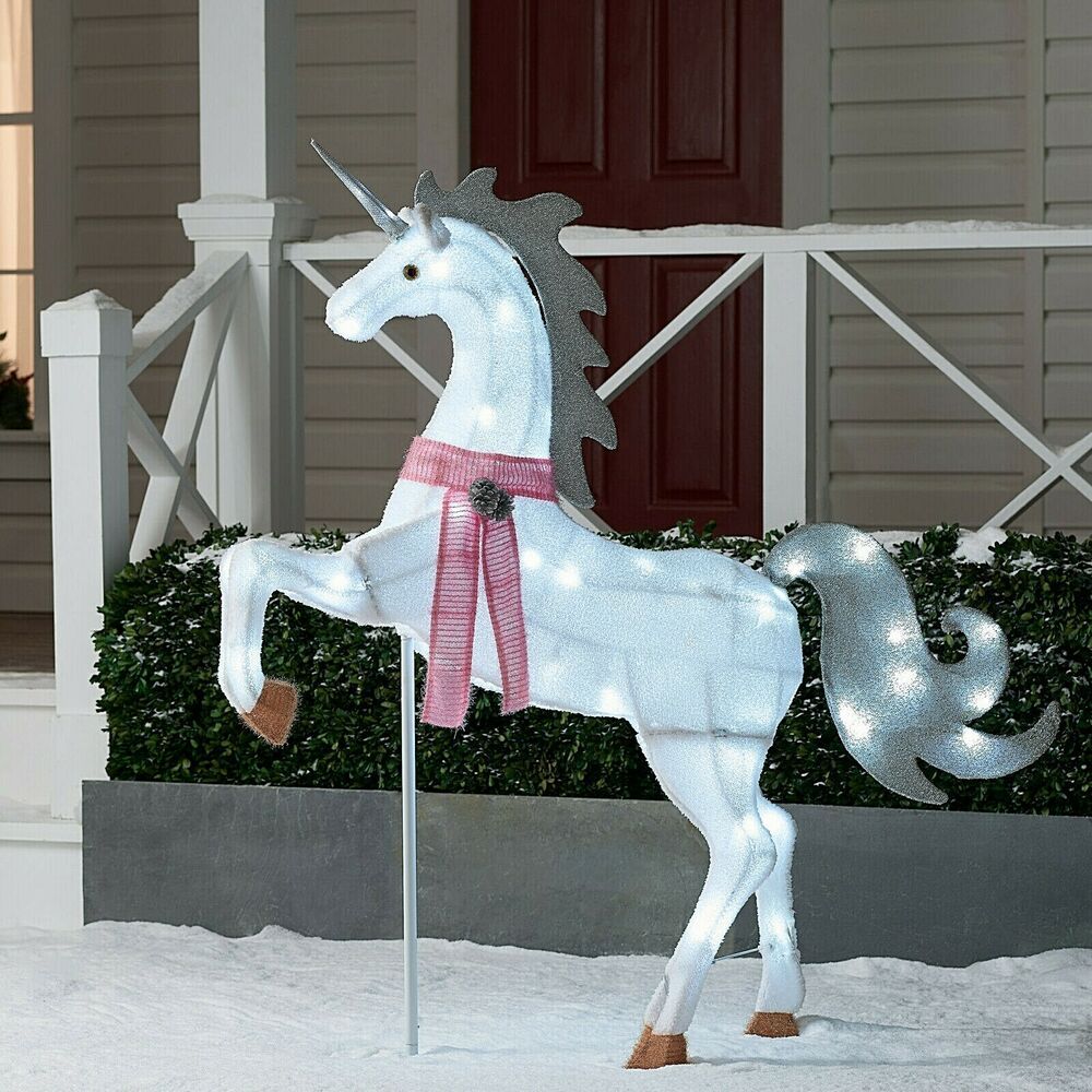 unicorn christmas decorations outdoor LED Lighted Twinkling Unicorn Christmas Decoration 52" Outdoor White