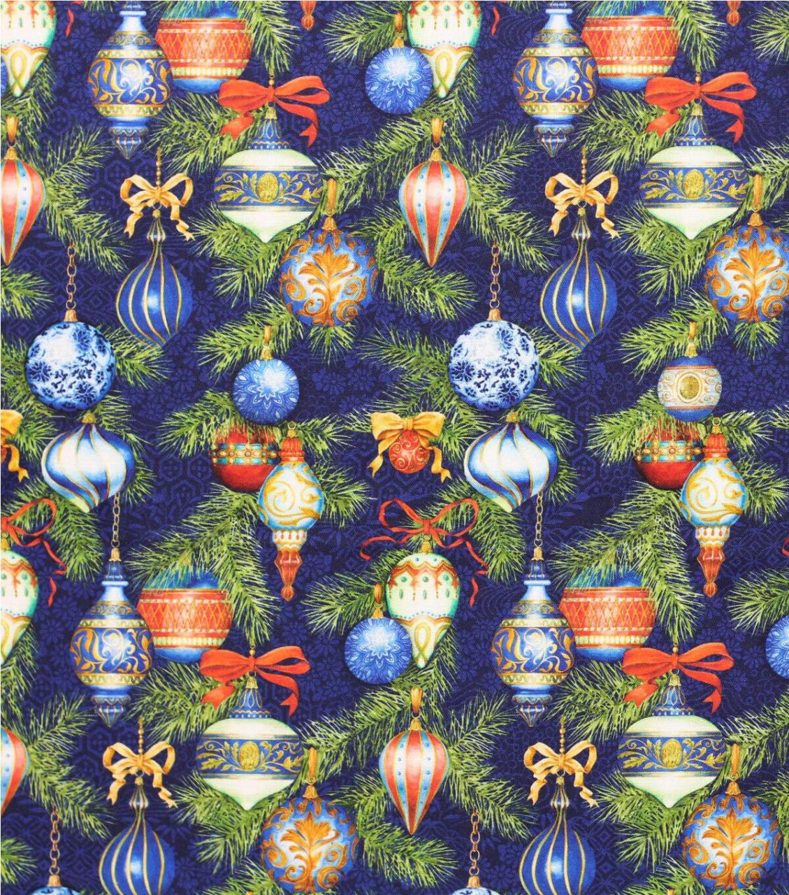 joann fabrics christmas decor Hanging Ornaments Blue Christmas Cotton Fabric JOANN