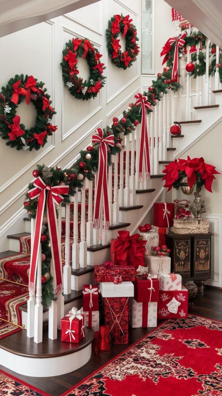 christmas decorations outdoor stairs 10 Red and White Christmas Decor Ideas for a Modern Holiday Look in