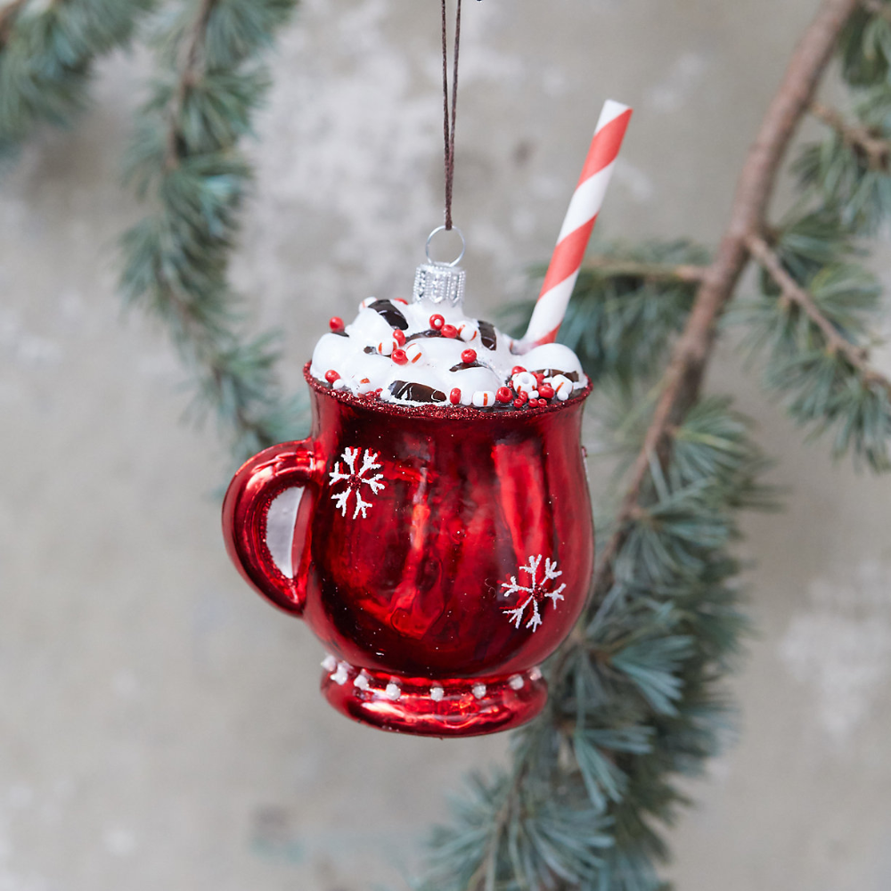 hot cocoa christmas decor Hot Cocoa Glass Ornament Terrain Christmas ornaments, Glass