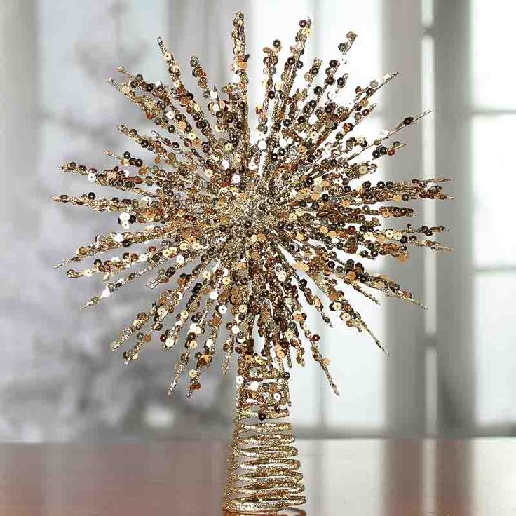 christmas tree topper decor Gold Glittered Wire Starburst Tree Topper Tabletop Trees Christmas