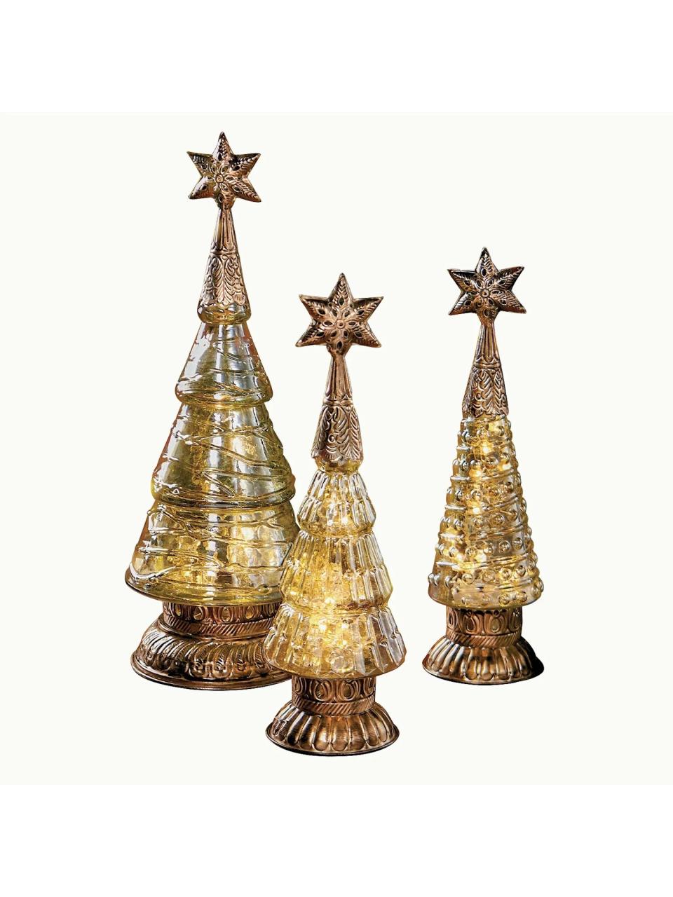 glass christmas tree decor Art & Artifact Mercury Glass Trees Set of 3 Christmas Tree