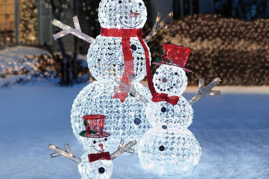 neon christmas decorations outdoor 3pc LED Christmas Holiday Lighted Random Twinkling Snowman Family Yard