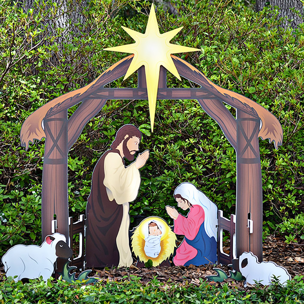 christmas outdoor decorations nativity scene Holy Night Printed Outdoor Nativity Set