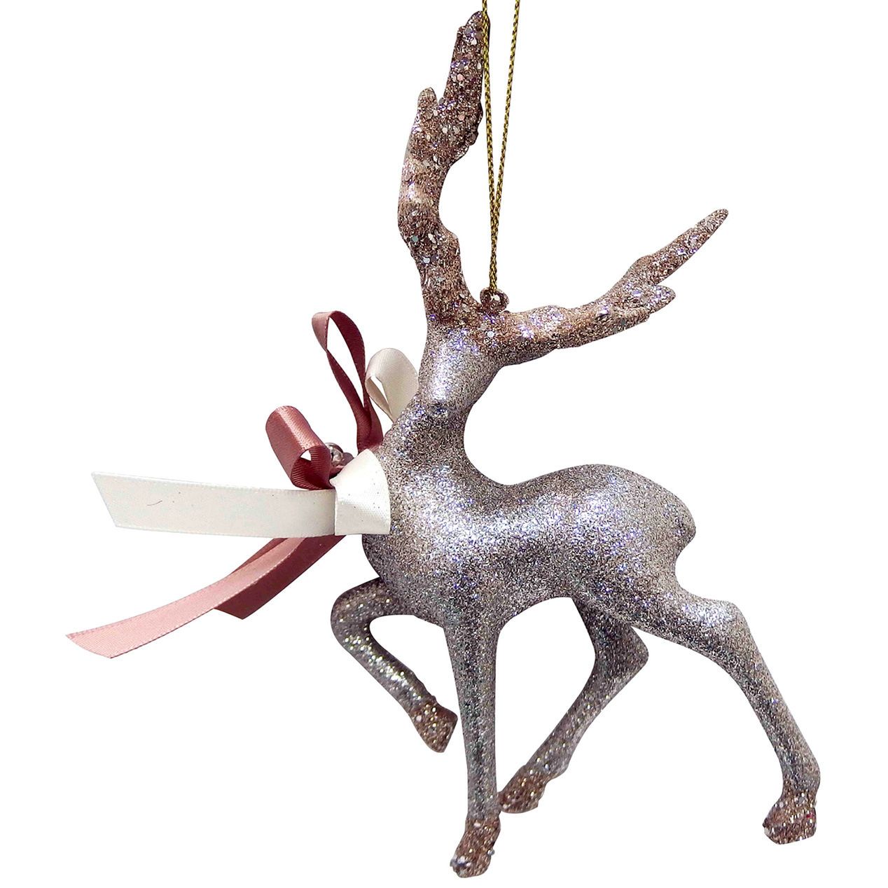 glitter deer christmas decor 2.99 16CM GLITTER DEER WITH BOW At Home Indoor christmas