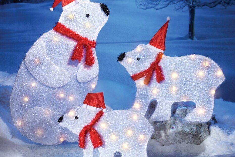 polar bear christmas decor outdoor SET OF 3 LIGHTED CHRISTMAS POLAR BEAR FAMILY DISPLAY Outdoor Holiday