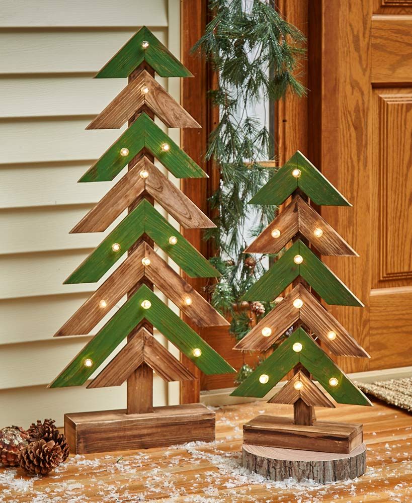 rustic wooden christmas decor Lighted Rustic Trees