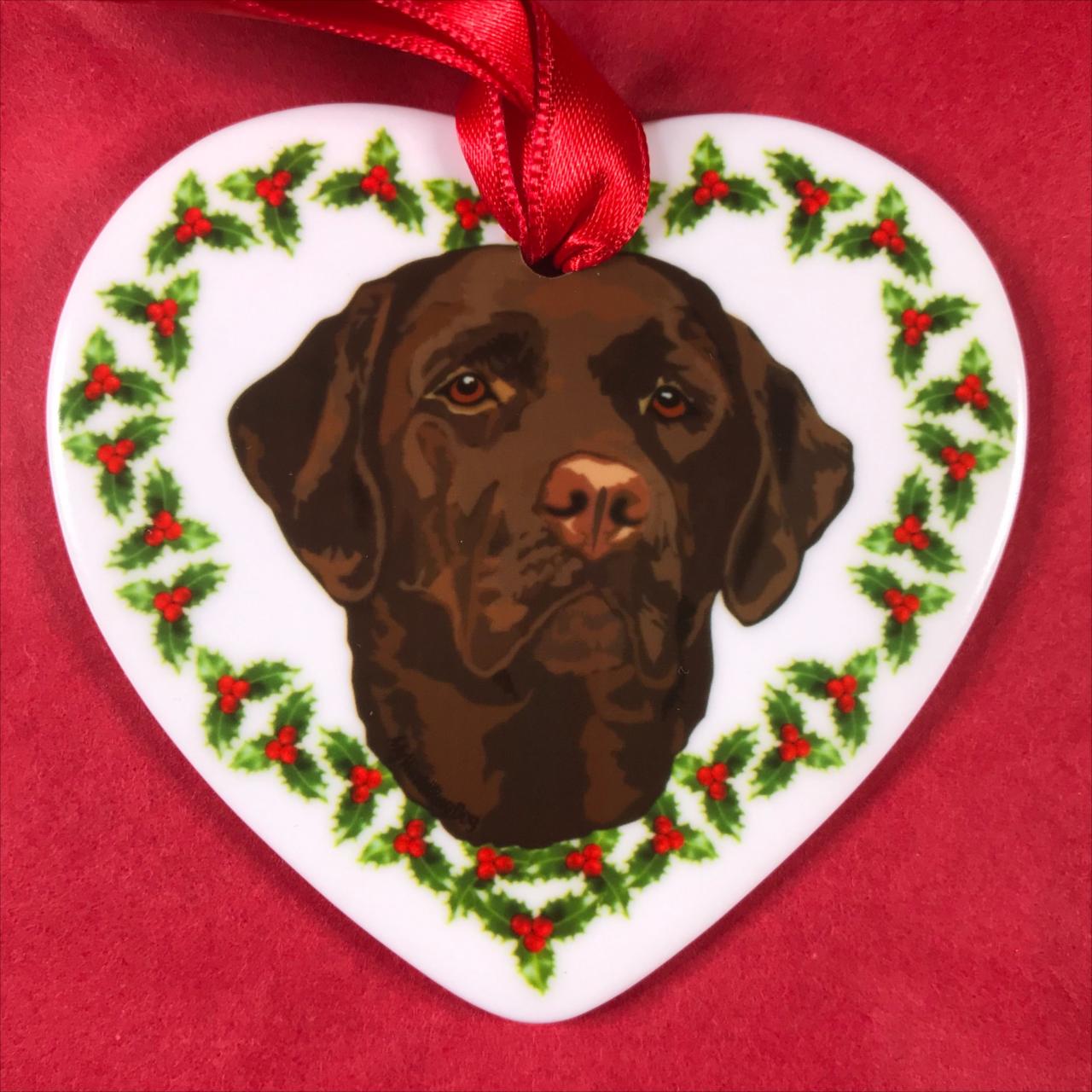 chocolate lab christmas decor Labrador Retriever Ceramic Heart Christmas Tree Decoration Etsy