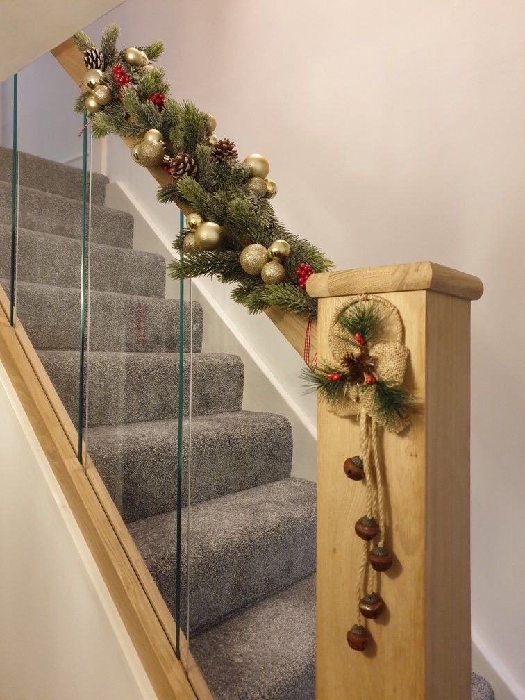 christmas decor staircase garlands Christmas Stair Garland Festive Holiday Decor