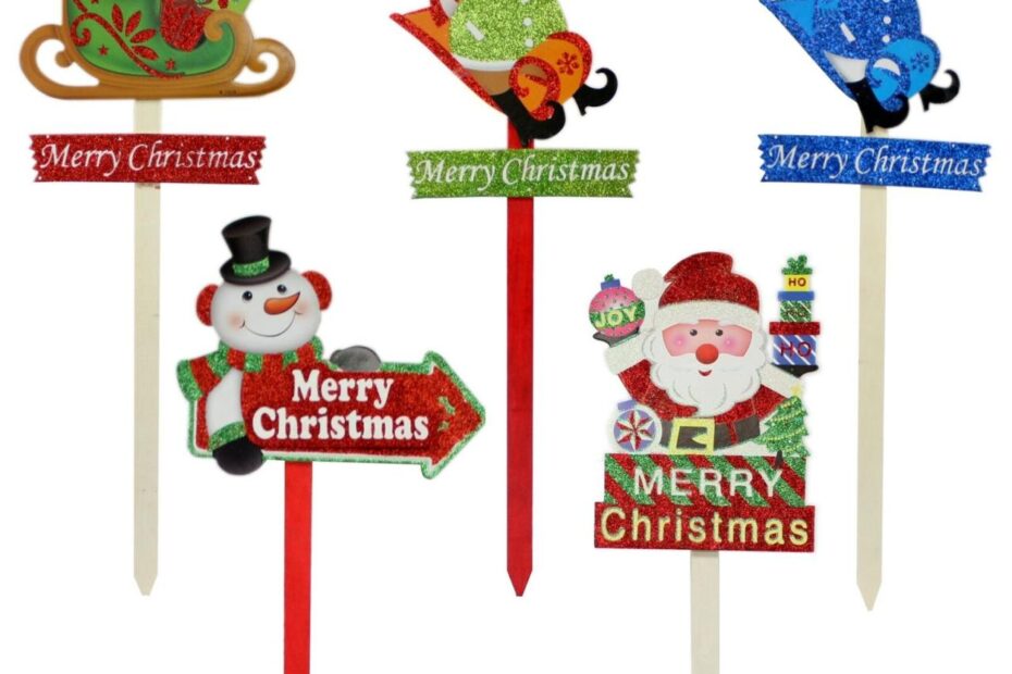 christmas decoration yard stakes 28" Merry Christmas Yard Stake Santa Sled Snowman Lawn Garden Holiday