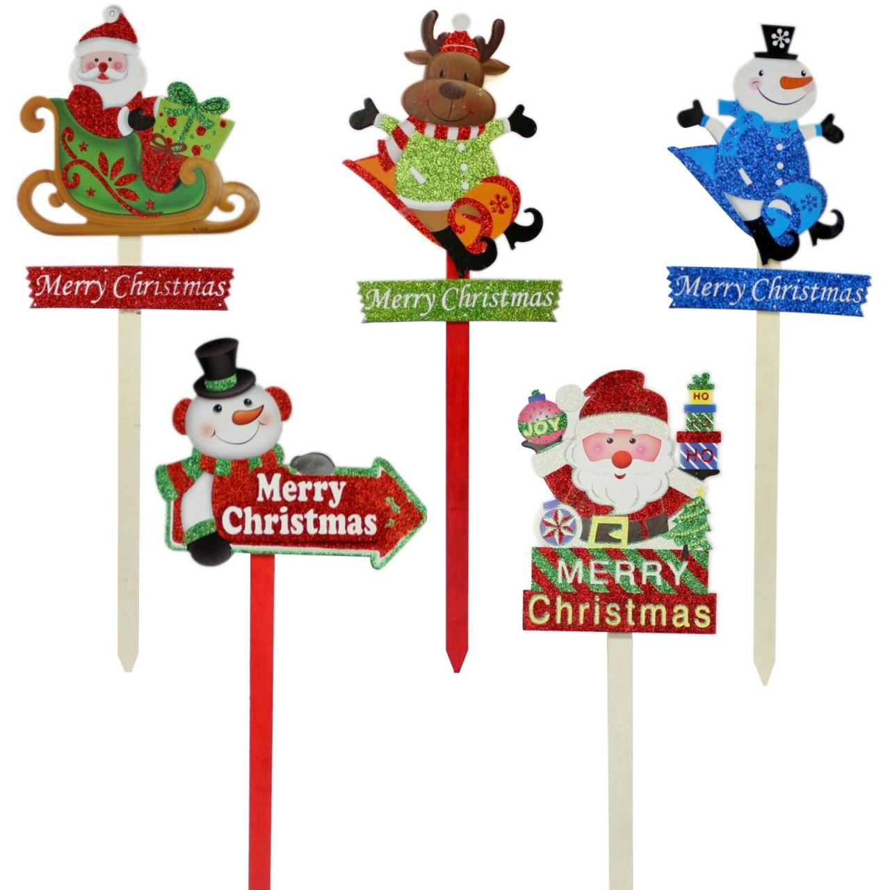 christmas decoration yard stakes 28" Merry Christmas Yard Stake Santa Sled Snowman Lawn Garden Holiday