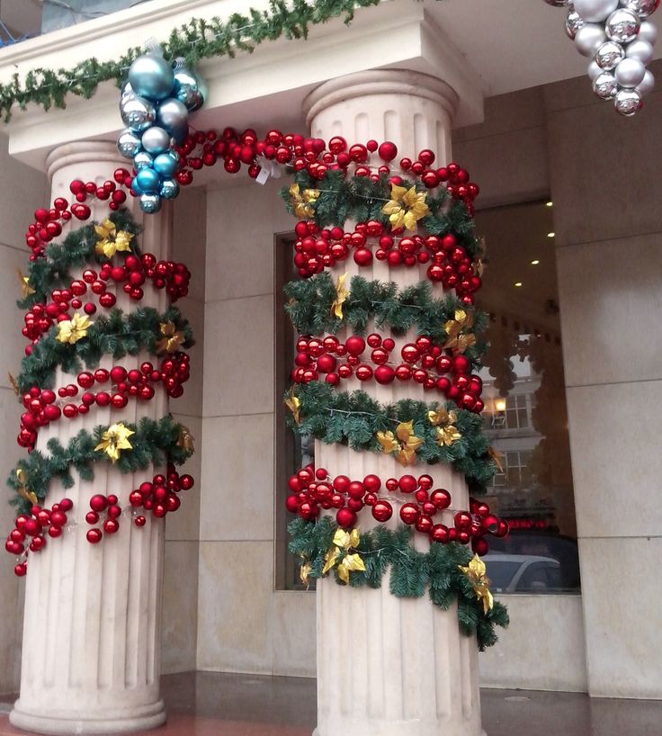 indoor pillar christmas decorations Xmas stone porch column decor Column decor, Holiday decor, Christmas