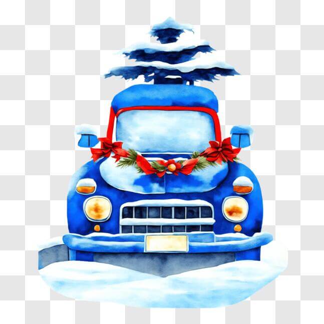 blue truck christmas decor Download Festive Blue Truck with Christmas Tree Decoration PNG Online