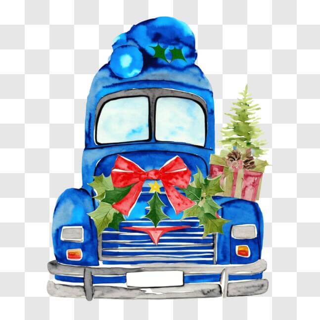 blue truck christmas decor Download Festive Blue Truck with Christmas Decorations PNG Online