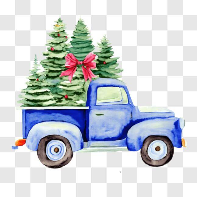 blue truck christmas decor Download Blue truck with Christmas tree and decorations PNGs Online