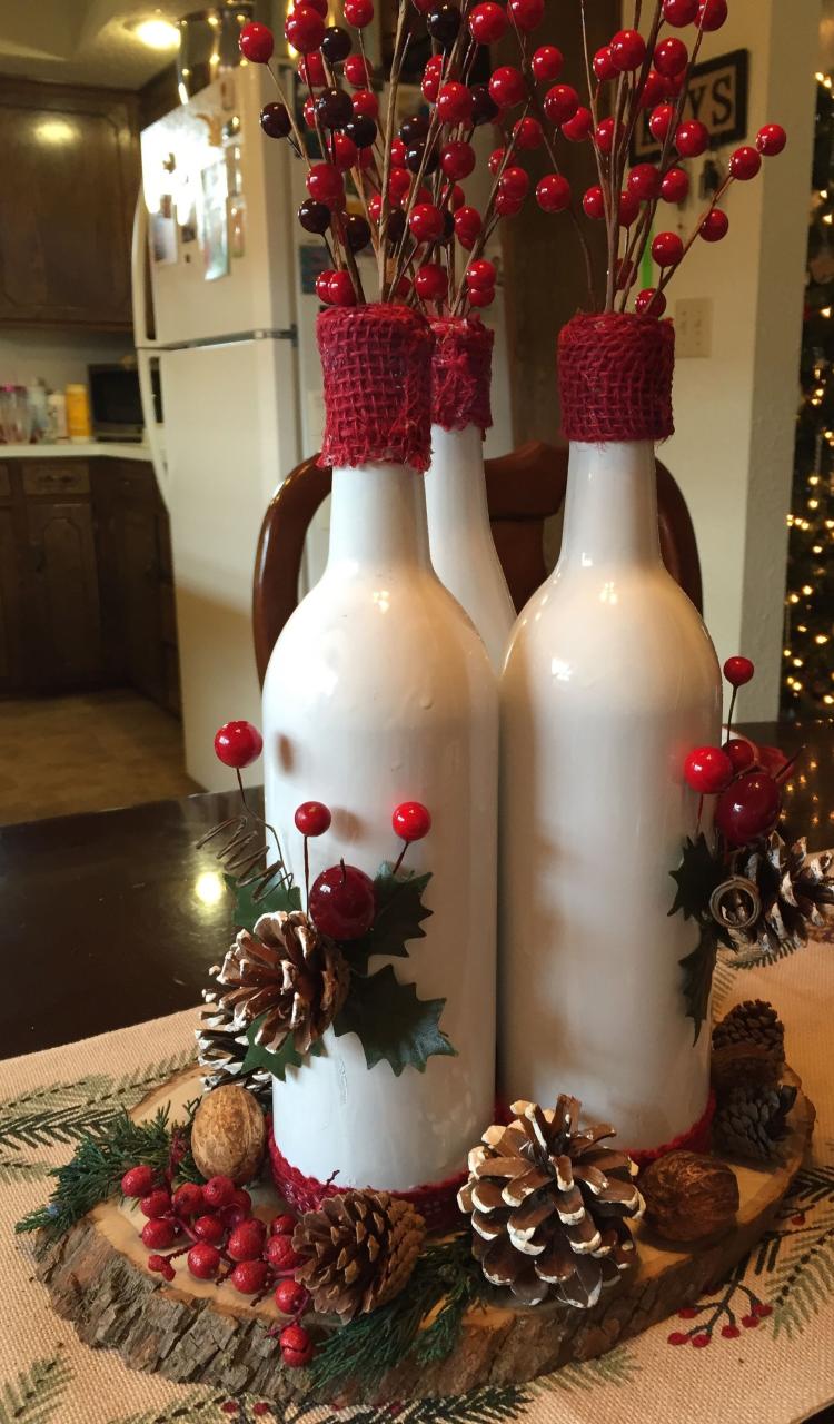 christmas decor using bottles Decorate Wine Bottles Christmas centerpiece decoratedwinebottles