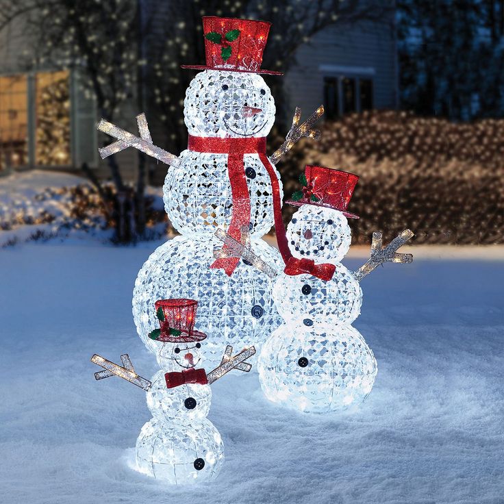 christmas decorations outdoor samsclub Member's Mark Crystal Beaded Twinkling Snowman Family, Set of 3 Sam's