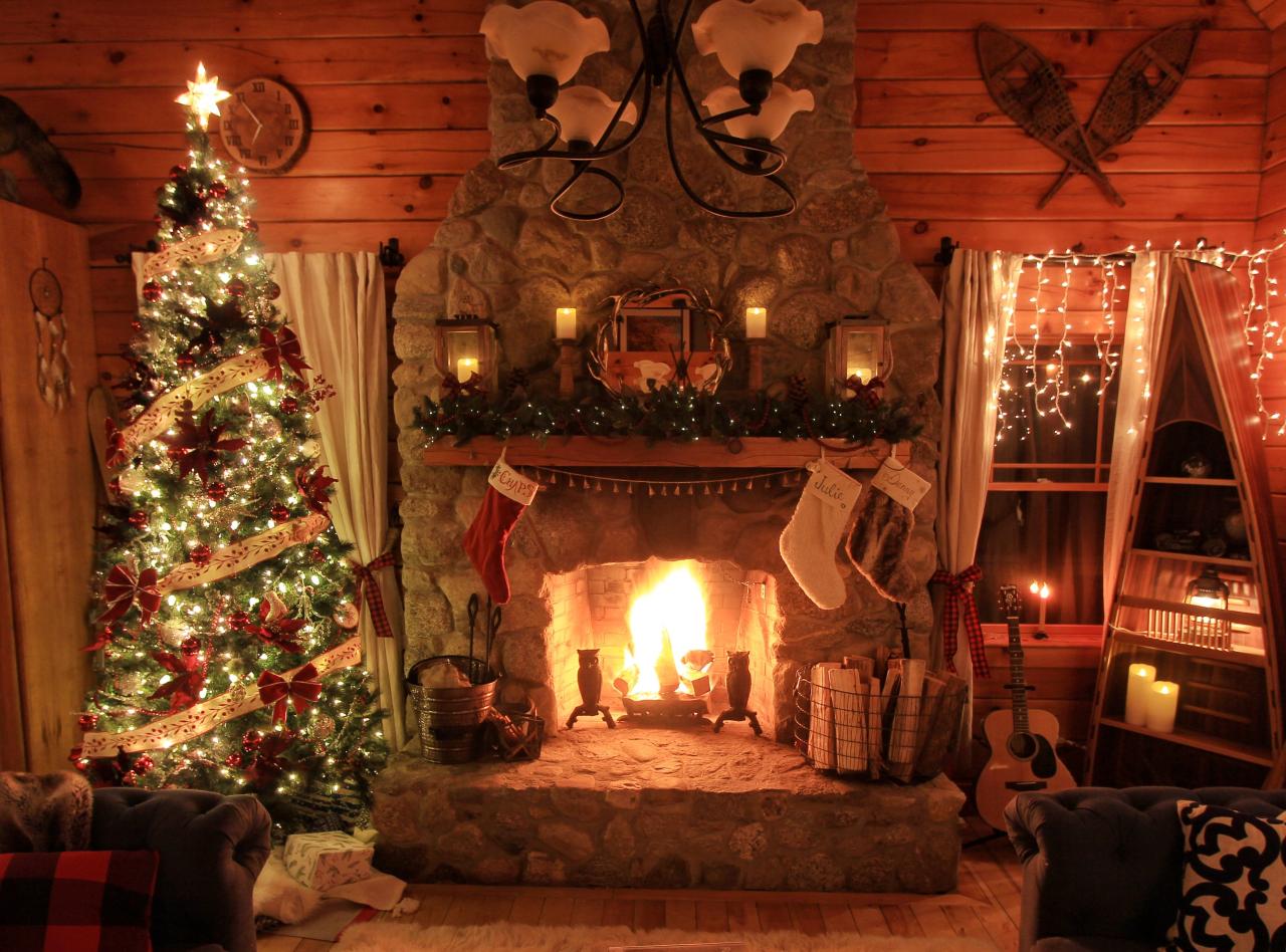 christmas decorations inside fireplace Cozy Christmas Fireplace