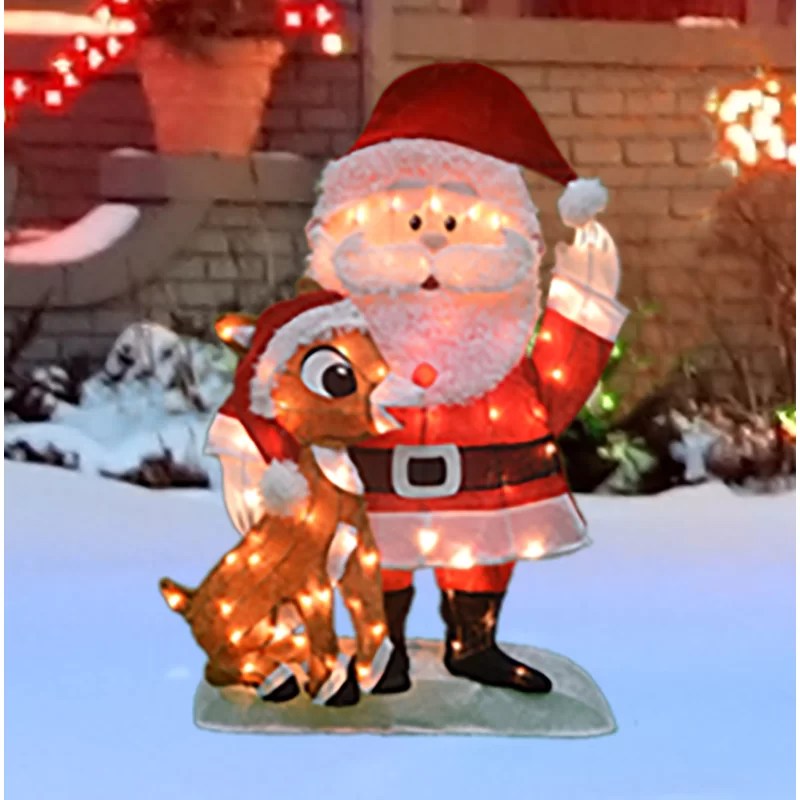 christmas outdoor decorations wayfair Northlight 32" Lighted Waving Santa Claus and Rudolph Christmas Outdoor