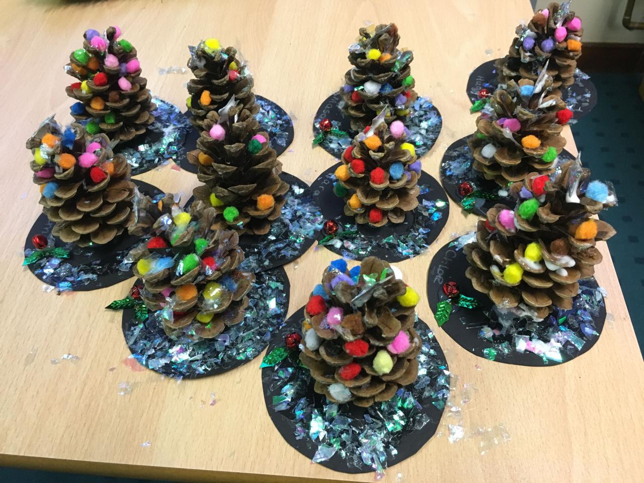 christmas decoration ideas eyfs Fine motor skills. Pompom pine cone Christmas trees EYFS Pine cone