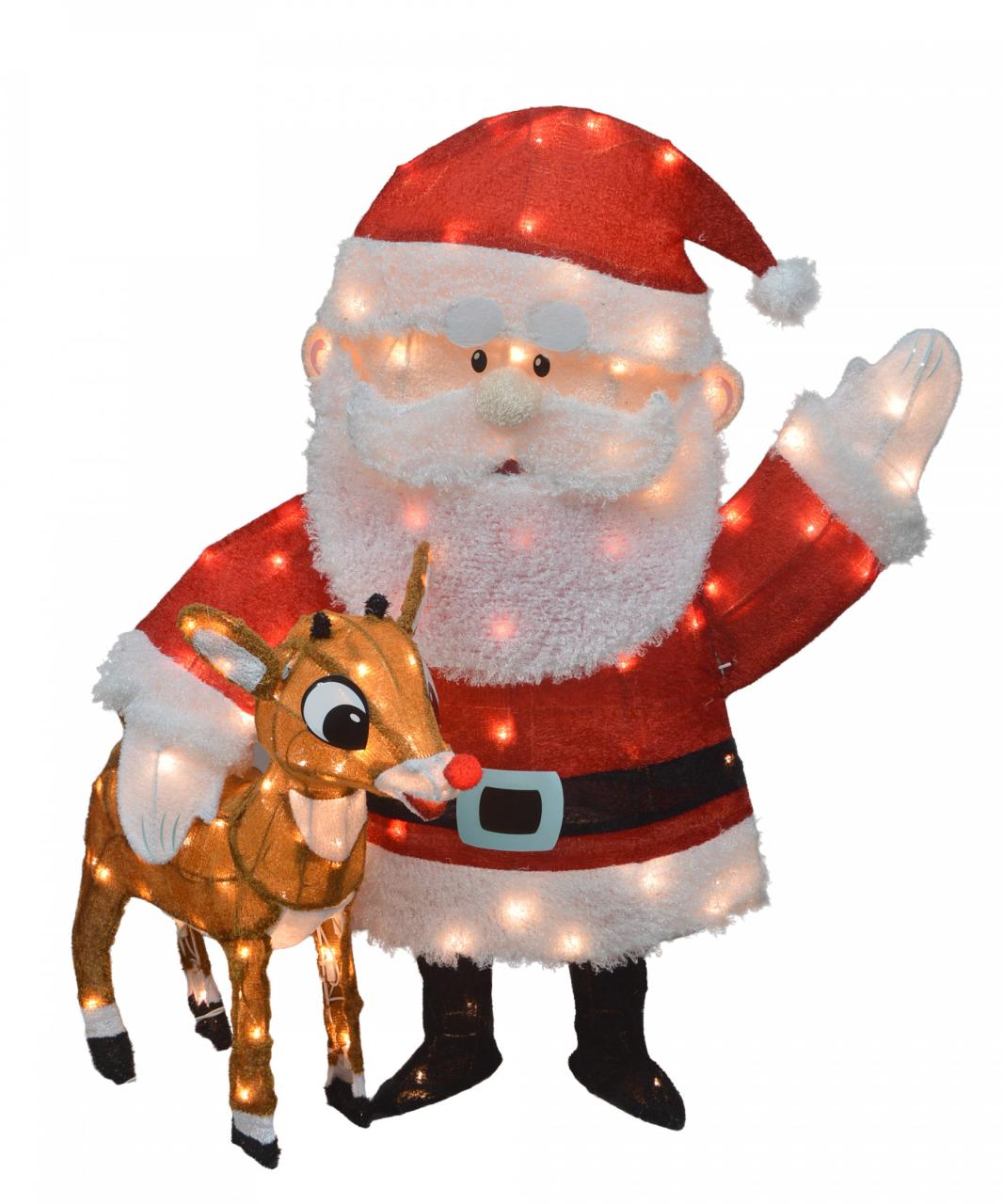 christmas outdoor decorations rudolph Tis Your Season Rudolph & Santa 36" 3D Tinsel Outdoor Christmas