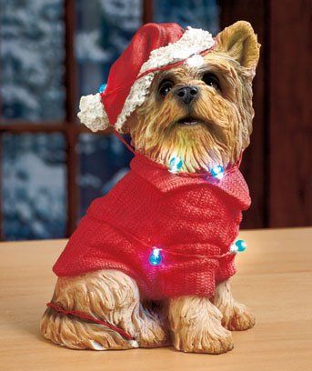 yorkie christmas decorations outdoor A little Yorkie Christmas joy ) Lighted Yorkie Holiday Statue