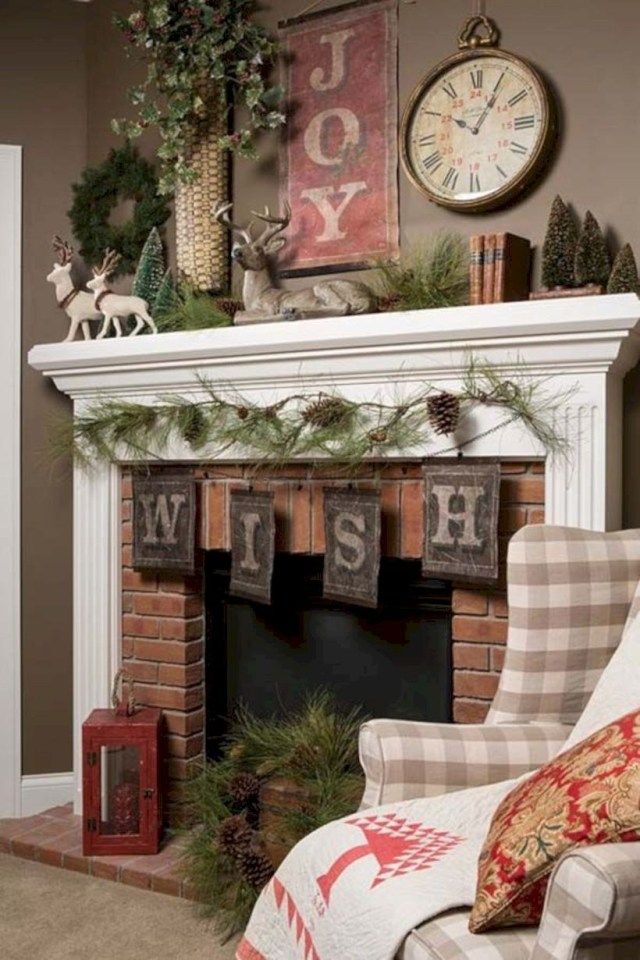 farmhouse christmas fireplace decor 52 Adorable Farmhouse Christmas Decor Ideas Christmas