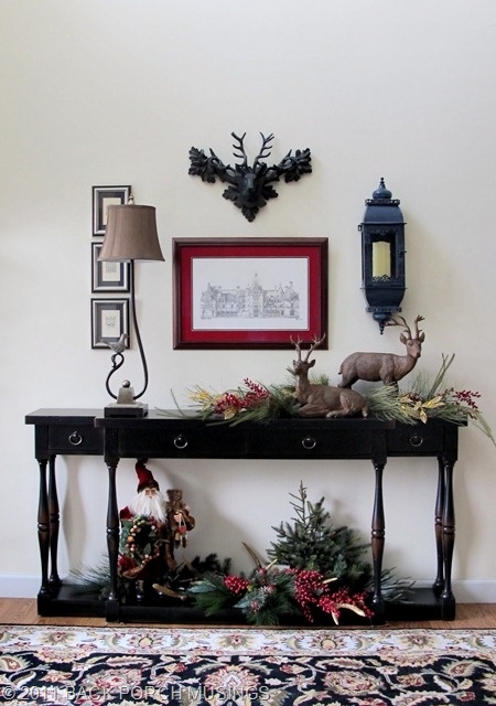 console table christmas decor ideas Console table decorated for Christmas Christmas table decorations