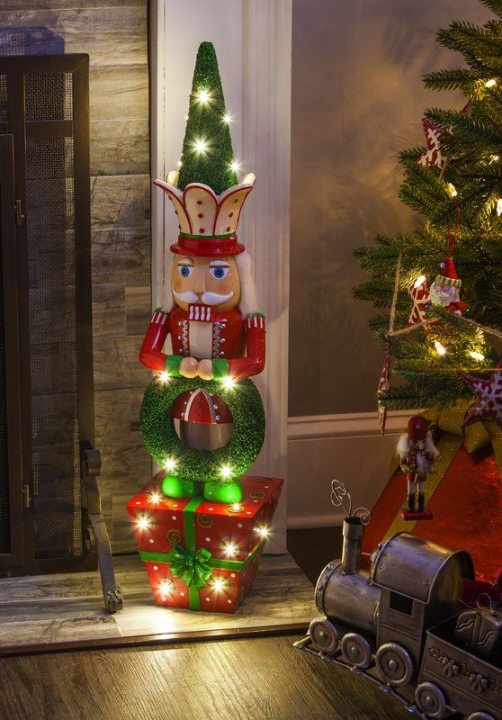 battery powered christmas decor outdoors Illuminated Battery Powered Nutcracker Statue Outdoor christmas